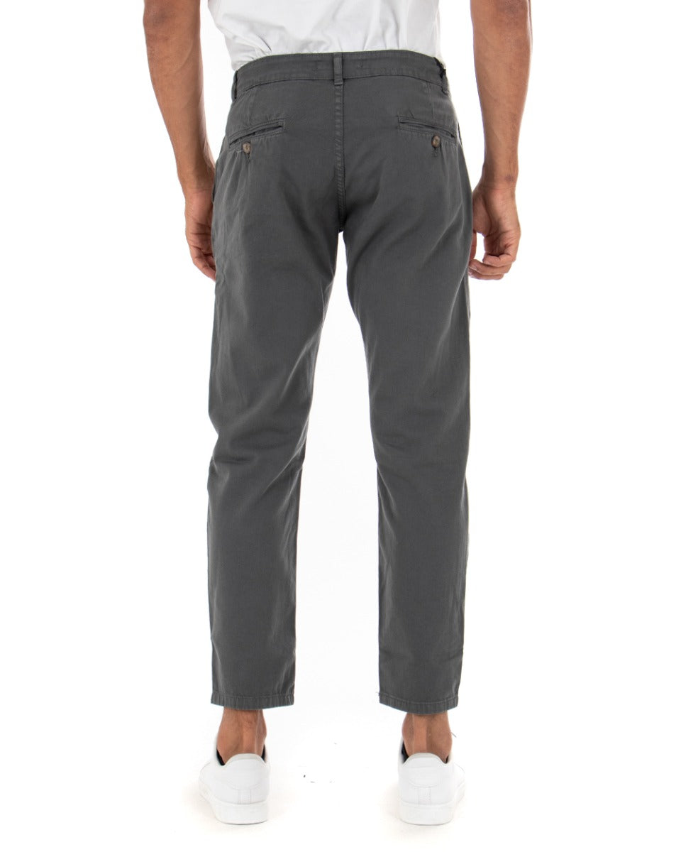 Pantaloni Uomo Tasca America Basic Cotone Elastico Grigio Scuro Slim Classico GIOSAL-P5001A