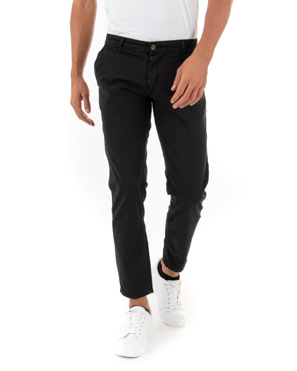 Pantaloni Uomo Tasca America Basic Cotone Elastico Nero Slim Classico GIOSAL-P5004A