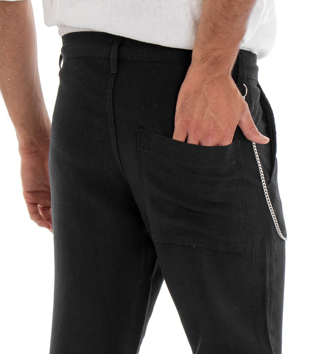 Pantaloni Uomo Tasca America Basic Tinta Unita Nero Lino Coulisse GIOSAL-P3008A