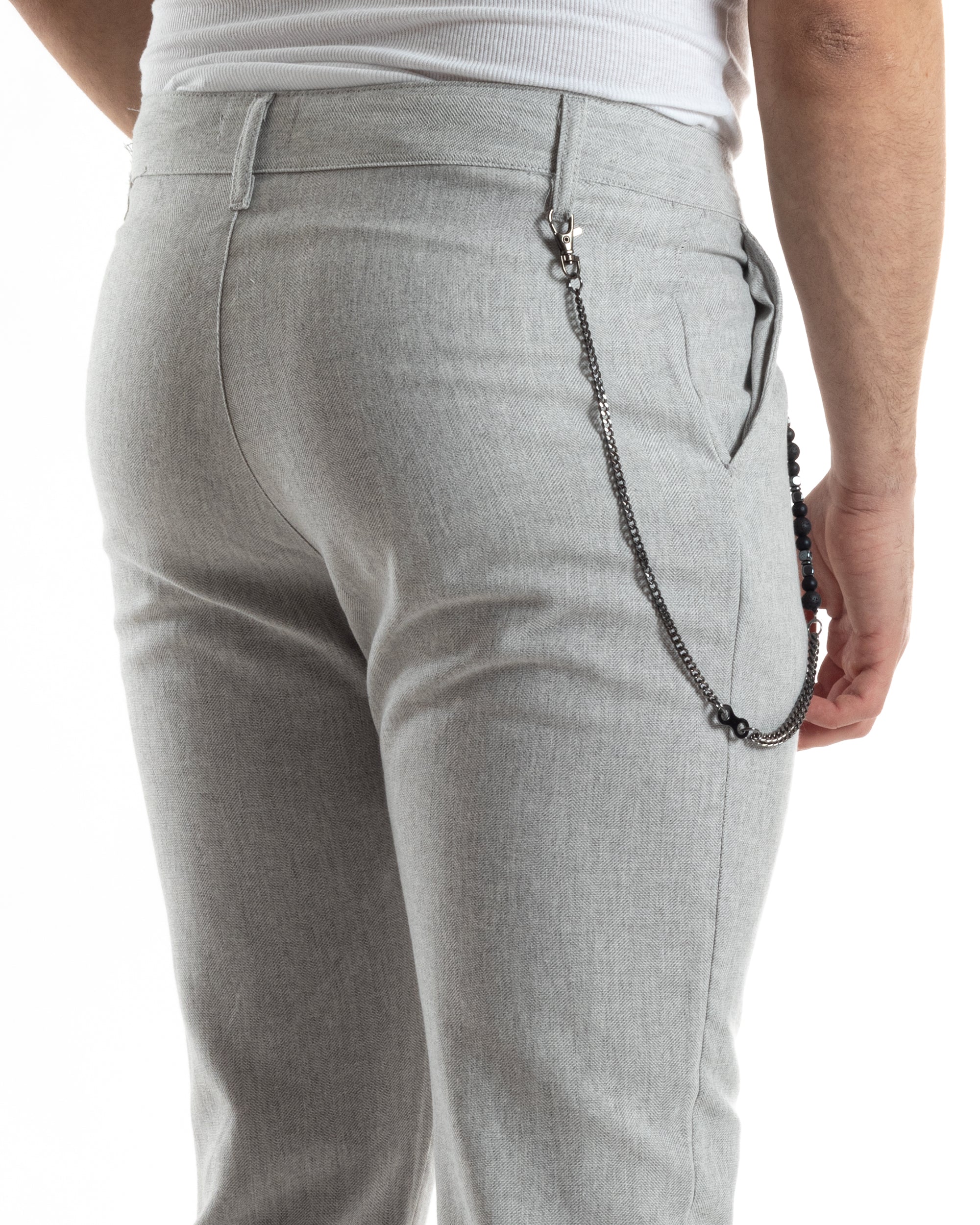 Pantaloni Uomo Tasca America Capri Casual Classico Grigio Melangiato Spigato GIOSAL-P6078A