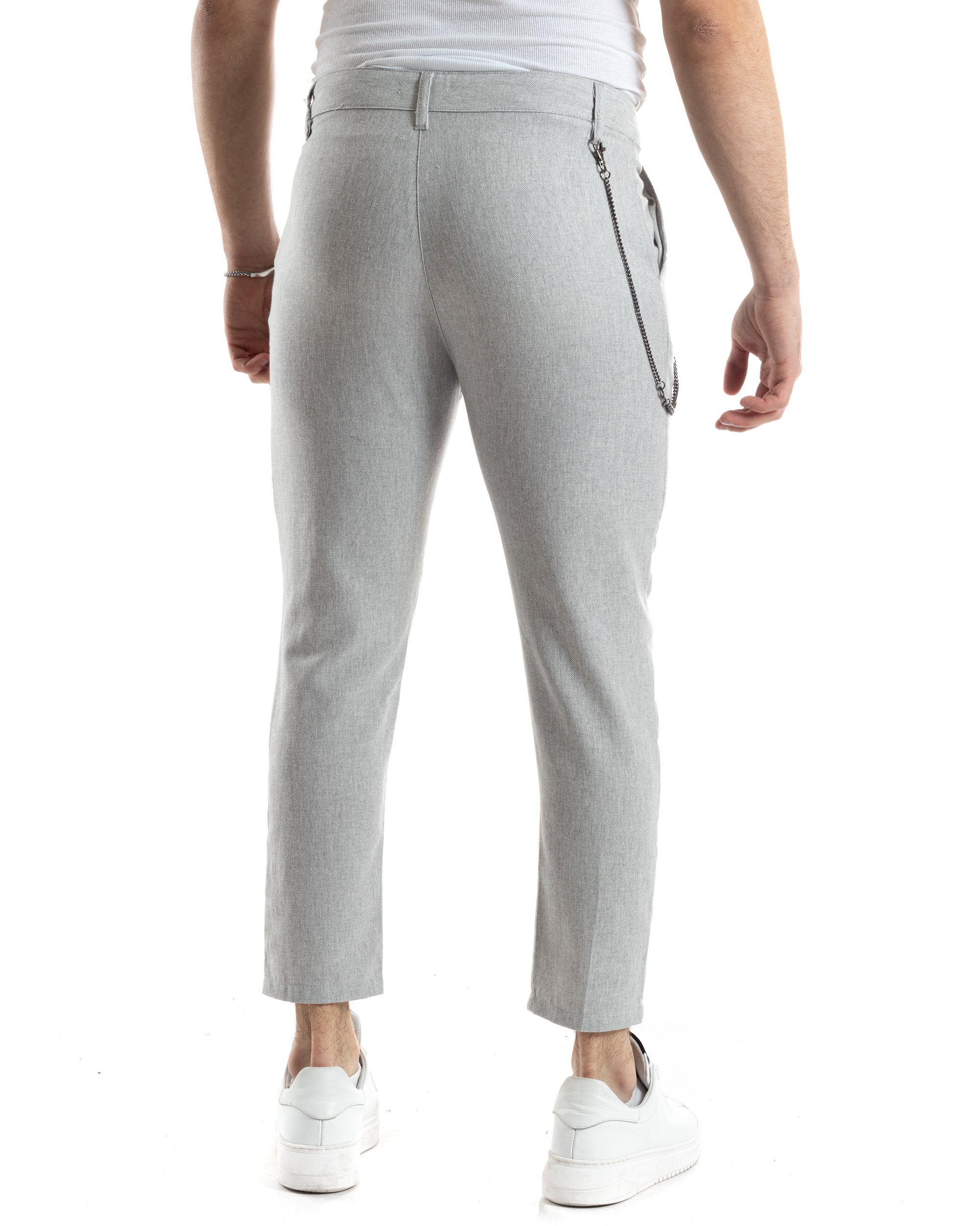 Pantaloni Uomo Tasca America Capri Casual Classico Grigio Melangiato Spigato GIOSAL-P6078A