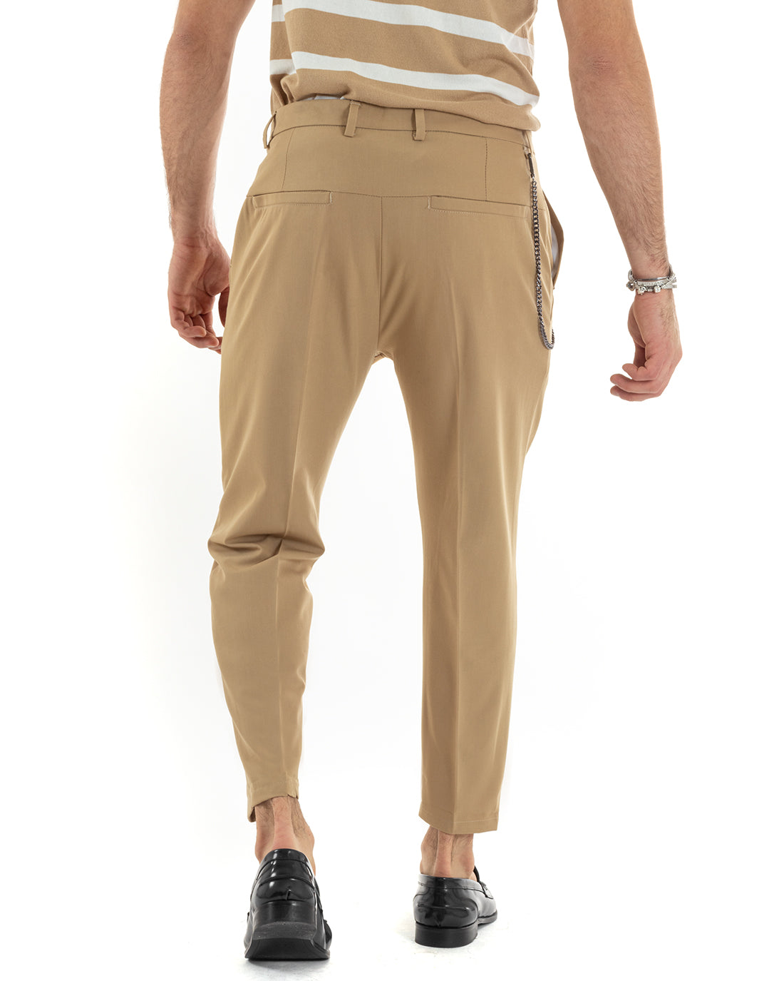Pantaloni Uomo Viscosa Tasca America Camel Abbottonatura Allungata Capri Sartoriale GIOSAL-P5980A