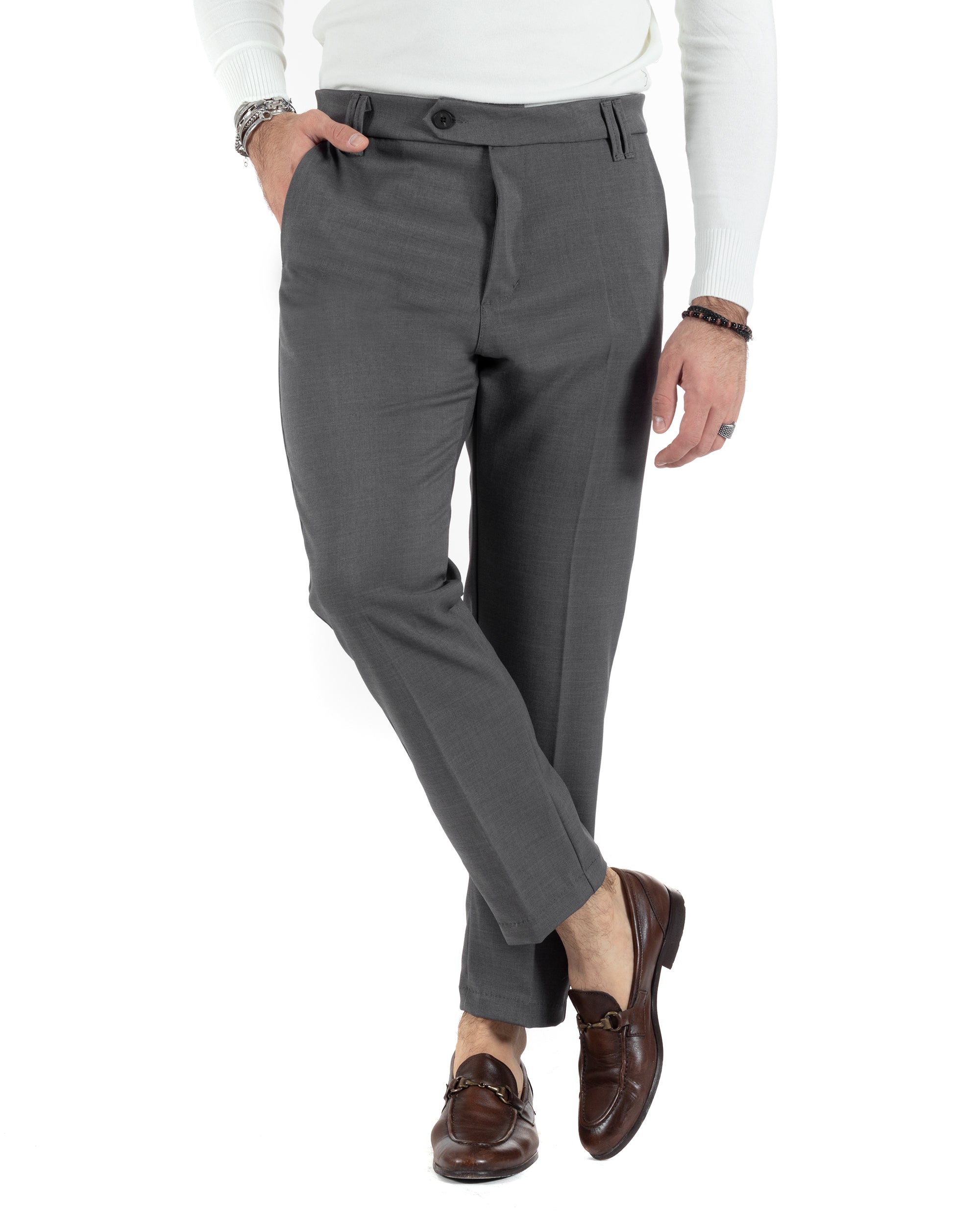 Pantaloni Uomo Viscosa Tasca America Classico Abbottonatura Allungata Casual Grigio GIOSAL-P6009A