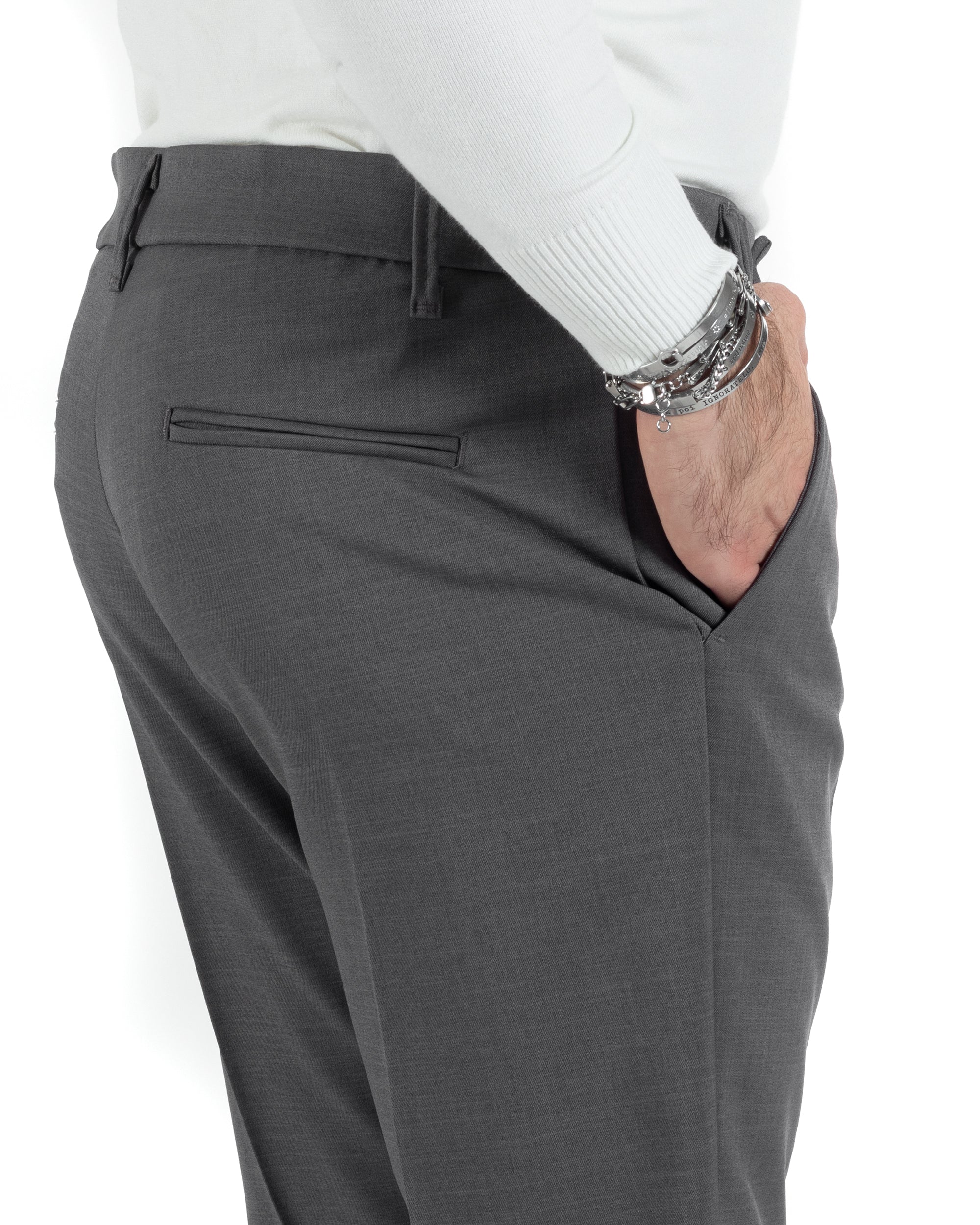 Pantaloni Uomo Viscosa Tasca America Classico Abbottonatura Allungata Casual Grigio GIOSAL-P6009A