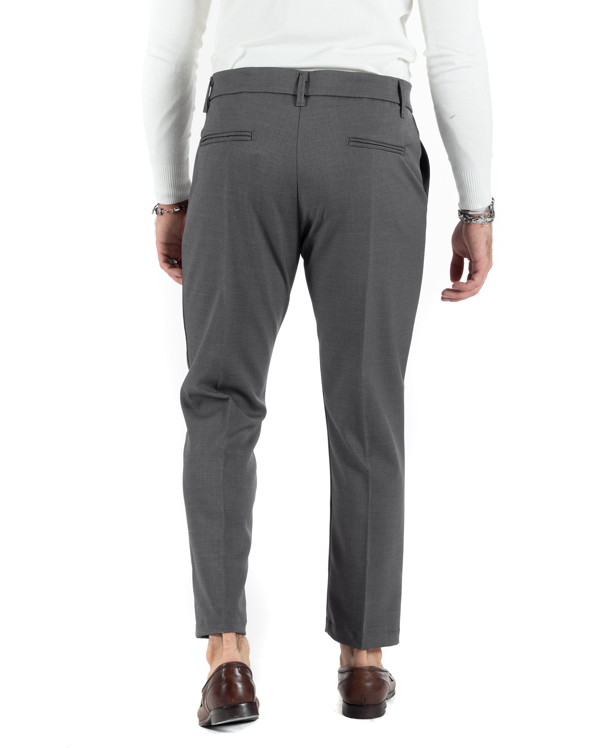 Pantaloni Uomo Viscosa Tasca America Classico Abbottonatura Allungata Casual Grigio GIOSAL-P6009A