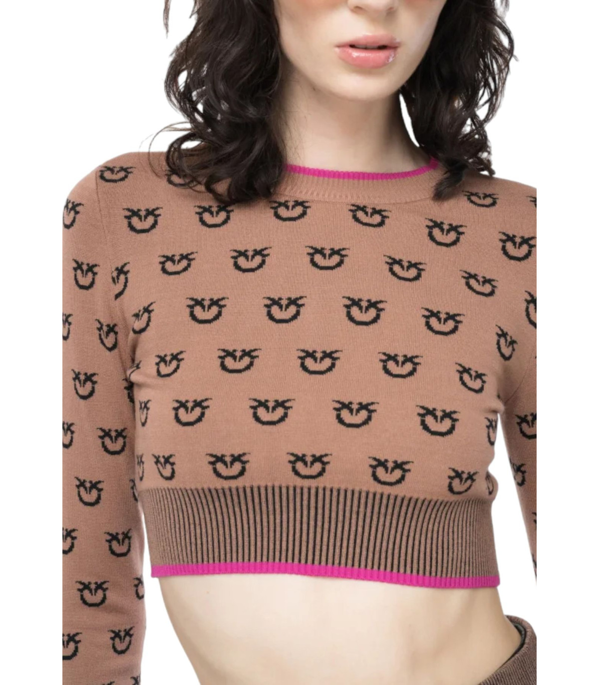 Pinko Donna Maglione A Girocollo Tubico Logo Bird Furetto