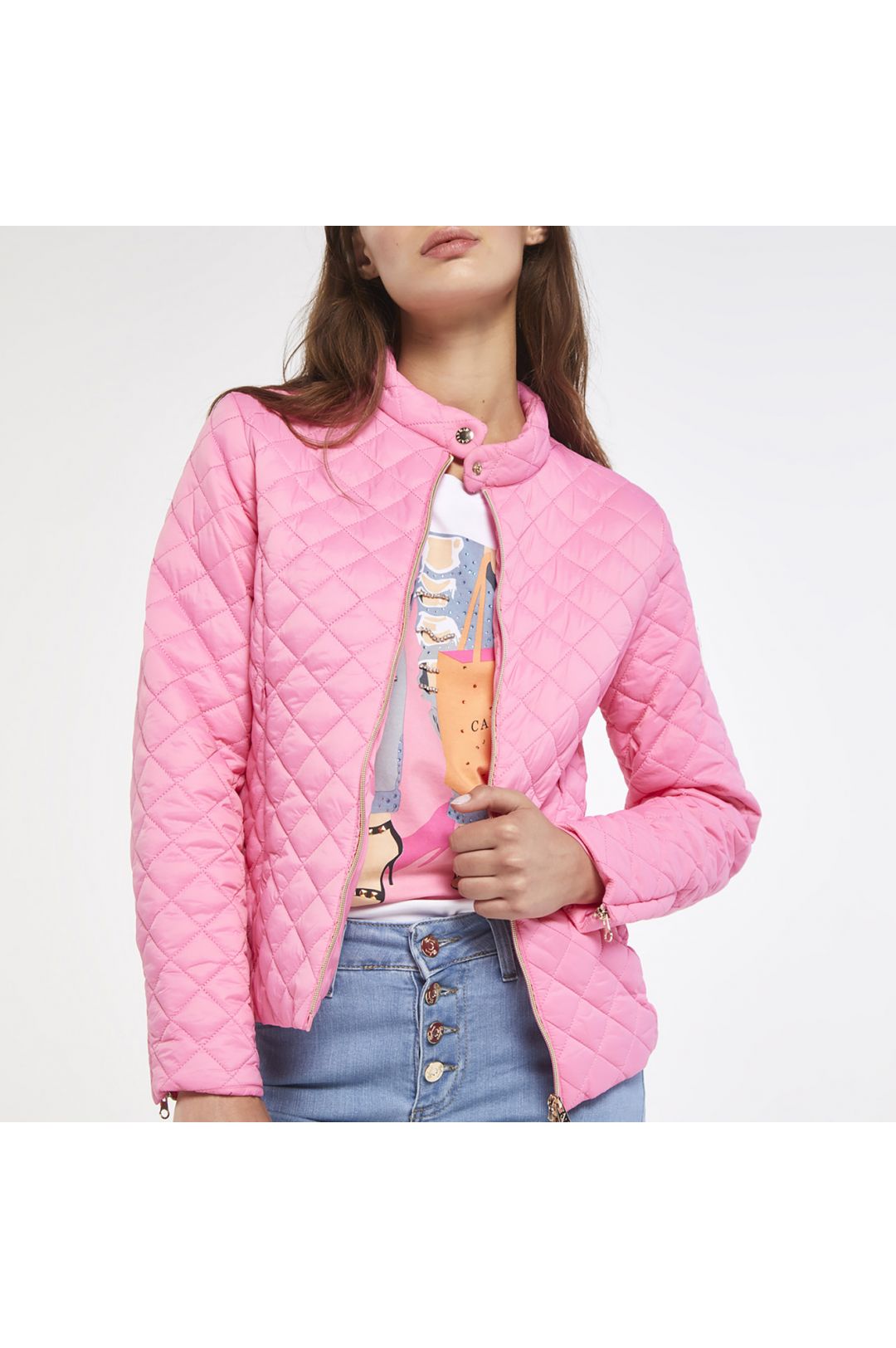piumino con trapuntatura a rombi bubble gum