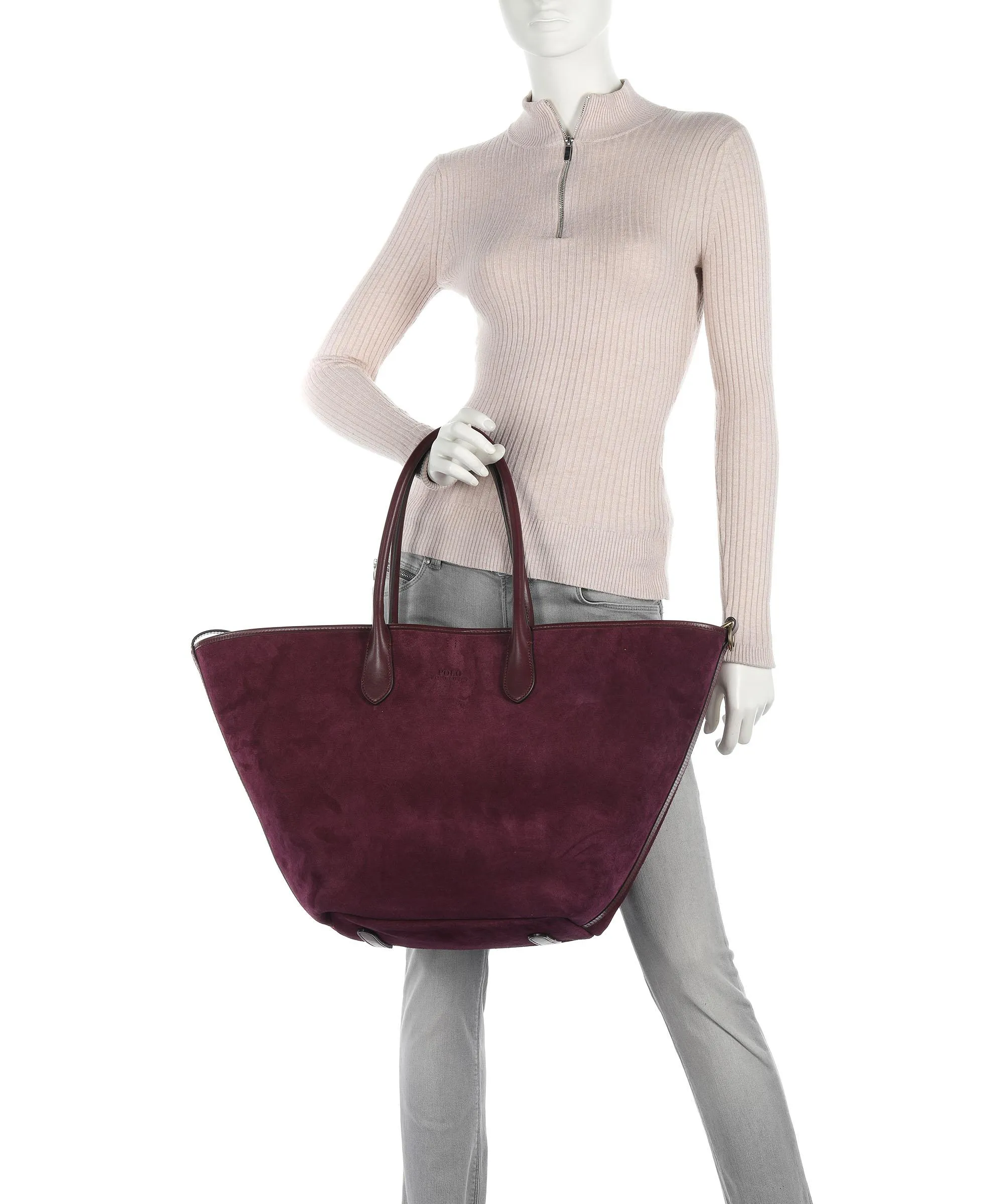  Polo Ralph Lauren Bellport Borsa shopper pelle ruvida vino  