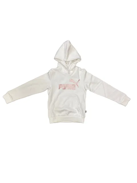 Puma Girls' sweatshirt with hood and pouch pocket ESS+ 2 large logo print 670310 12 white pink