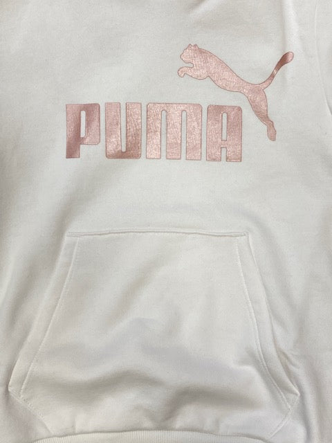 Puma Girls' sweatshirt with hood and pouch pocket ESS+ 2 large logo print 670310 12 white pink