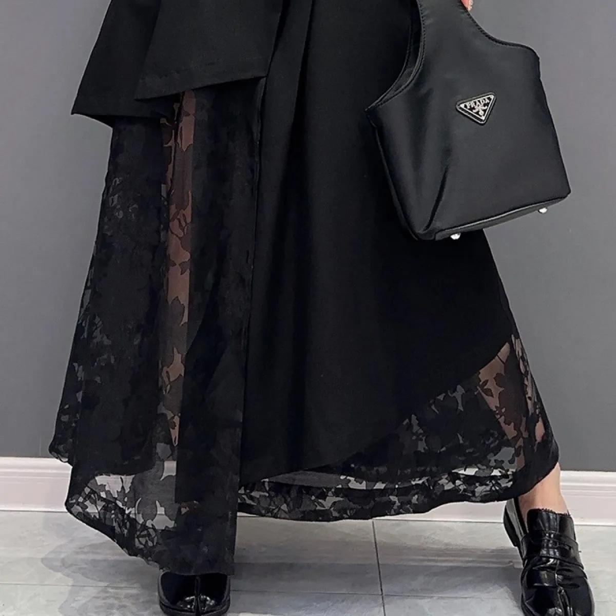 Qing Mo 2023 Primavera Estate New Fashion Casual Splice Mesh Gonna Donna Nero Patchwork Gonna femminile Zxf2366