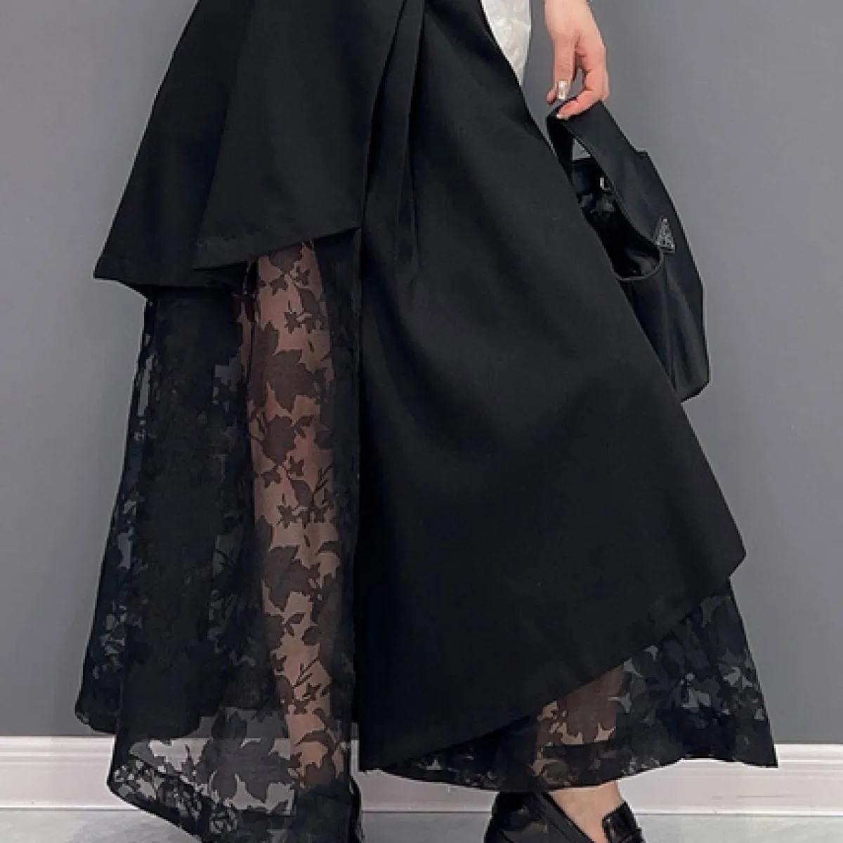 Qing Mo 2023 Primavera Estate New Fashion Casual Splice Mesh Gonna Donna Nero Patchwork Gonna femminile Zxf2366