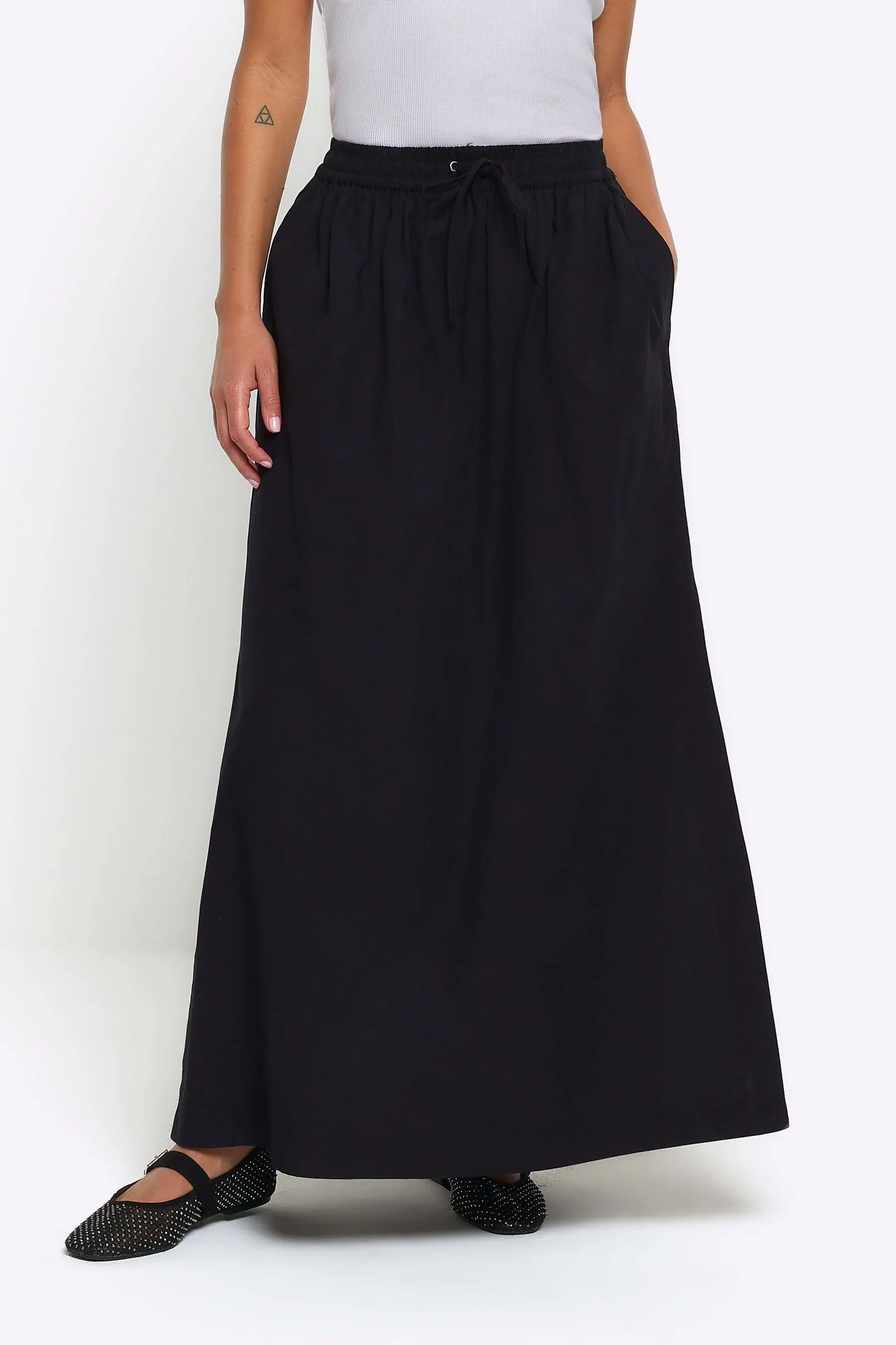 River Island - Gonna maxi in popeline con spacco laterale