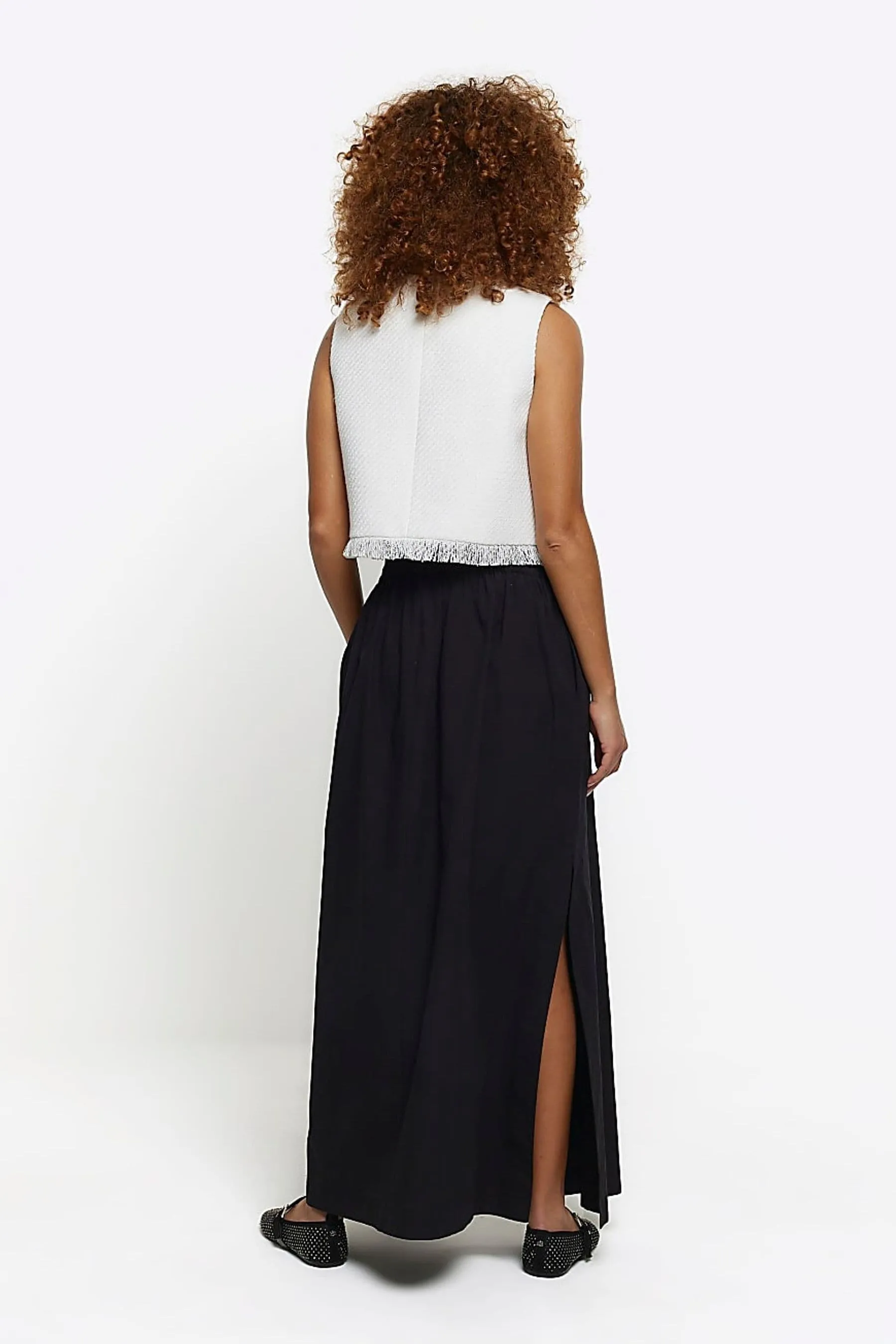 River Island - Gonna maxi in popeline con spacco laterale