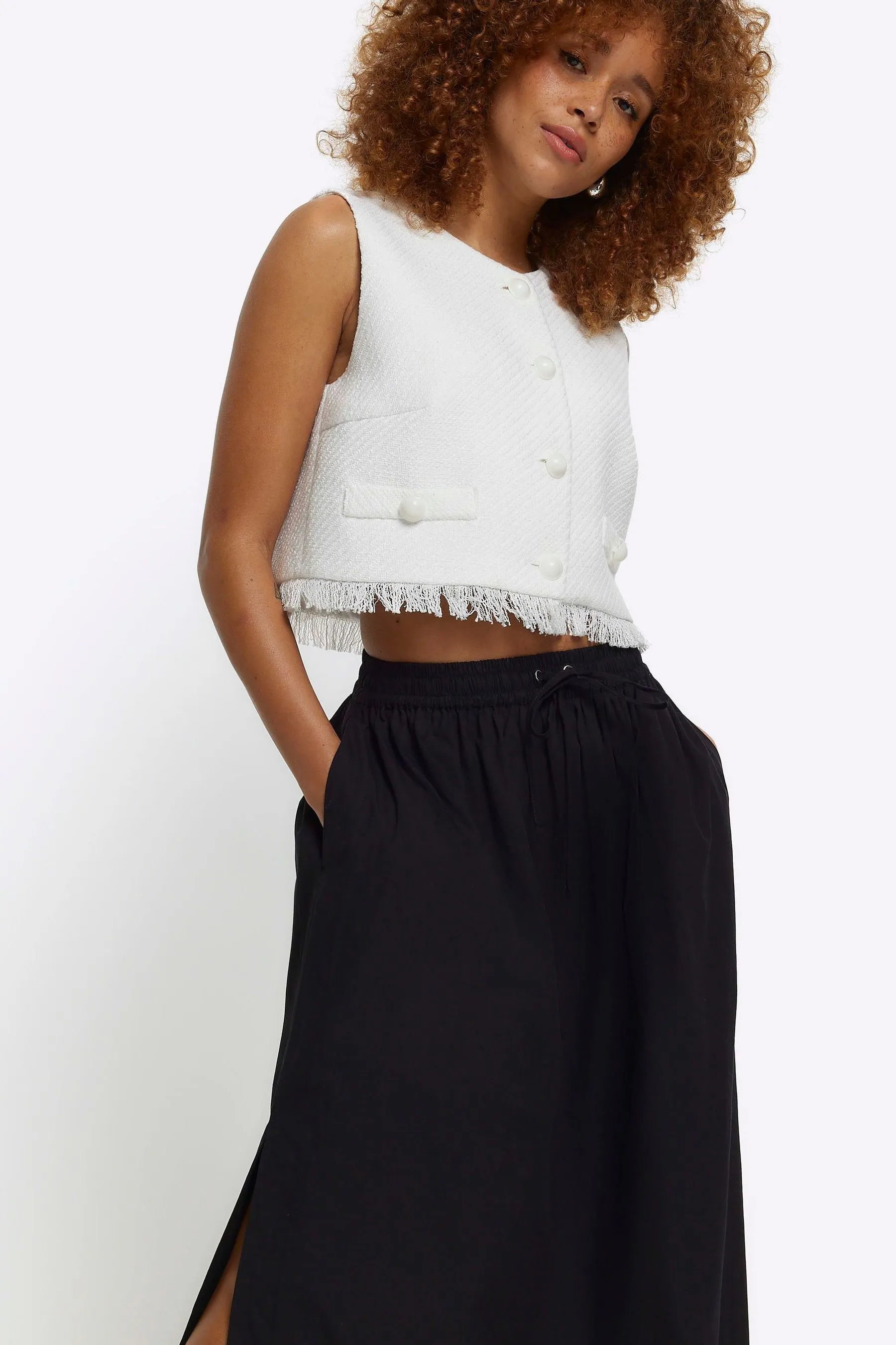 River Island - Gonna maxi in popeline con spacco laterale