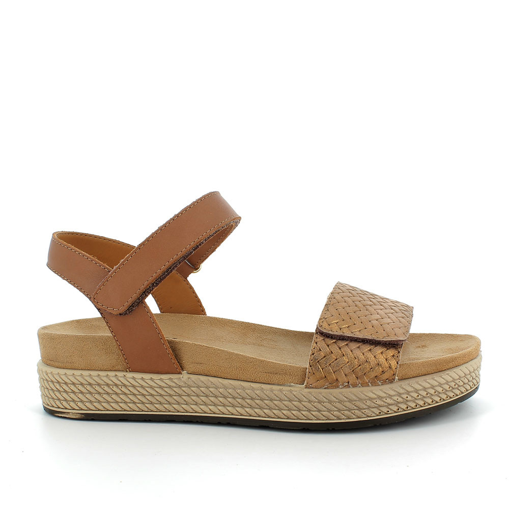Sandalo in pelle da donna cognac-cuoio
