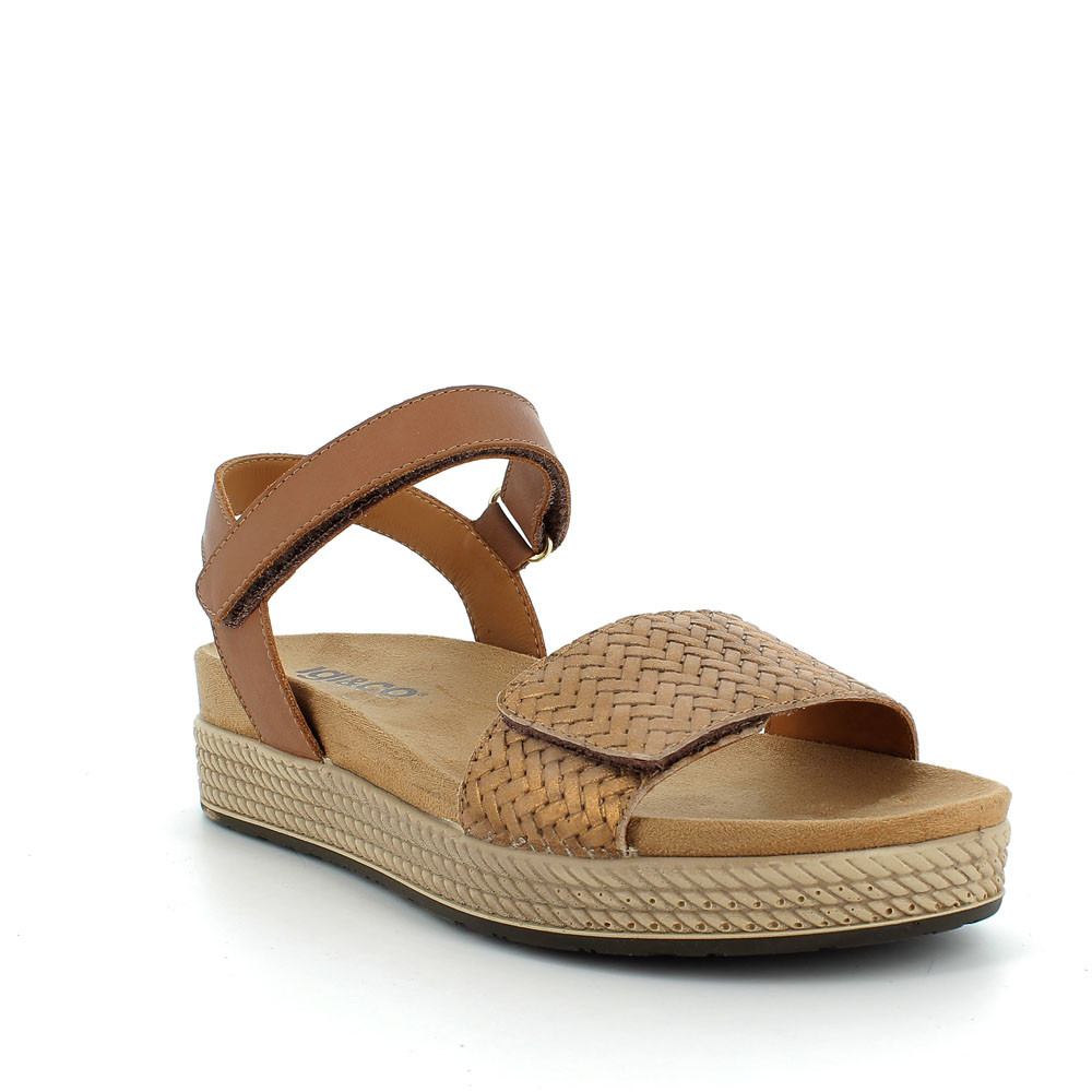 Sandalo in pelle da donna cognac-cuoio