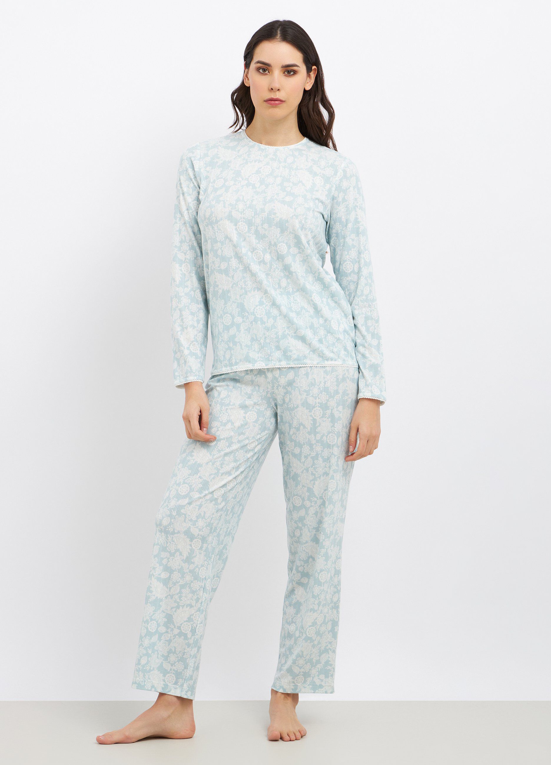 Set pigiama lungo in costina donna