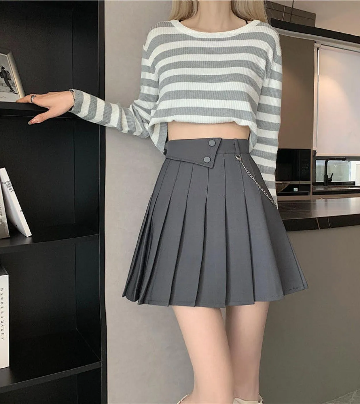 Stile nero pieghettato A Line Dance minigonne donna 2023 nuova primavera estate tasca a vita alta gonna corta da donna