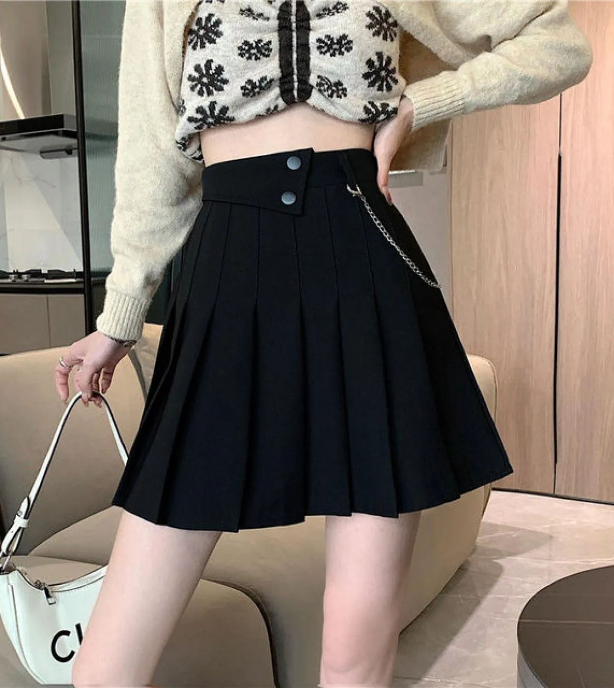 Stile nero pieghettato A Line Dance minigonne donna 2023 nuova primavera estate tasca a vita alta gonna corta da donna