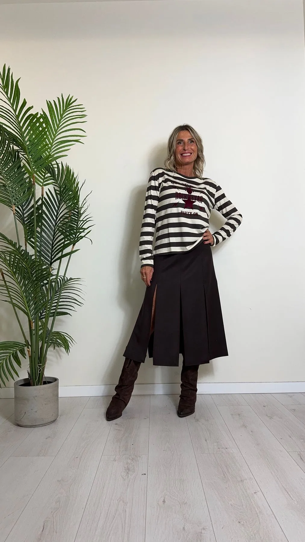 SUSYMIX - H000253 - T-SHIRT RIGHE CON STAMPA FLOCCATA