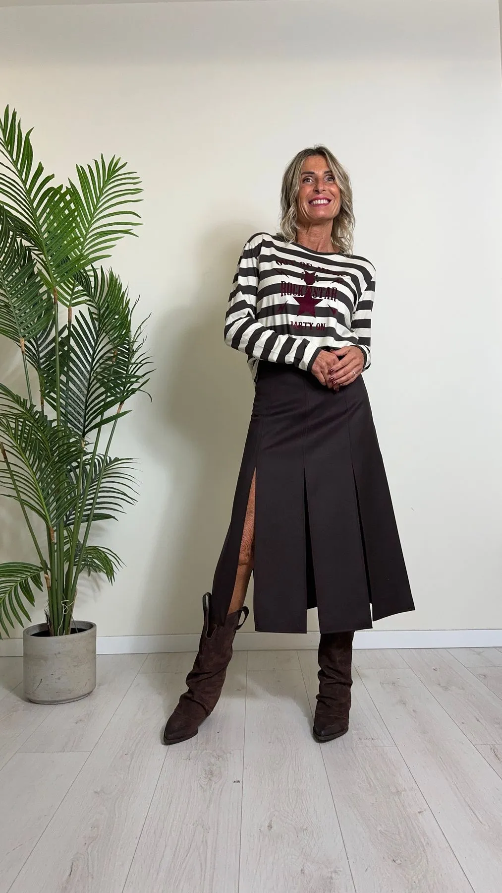 SUSYMIX - H000253 - T-SHIRT RIGHE CON STAMPA FLOCCATA