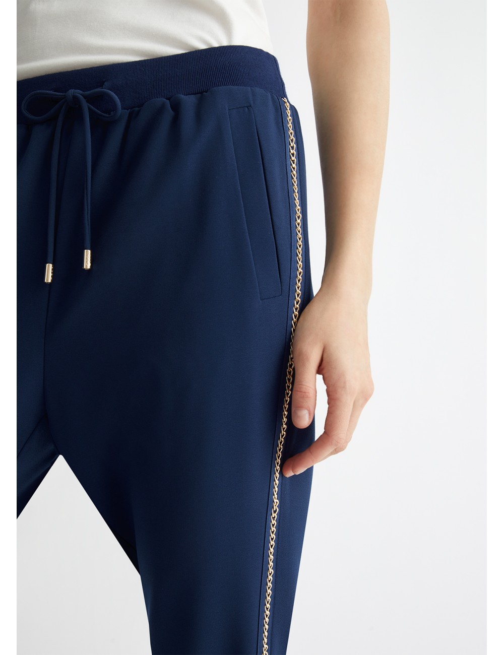 TA4088 94024 PANTALONE LIU JO DONNA CON CATENA PANTALONI WOMAN SPORTIVI IN CADY