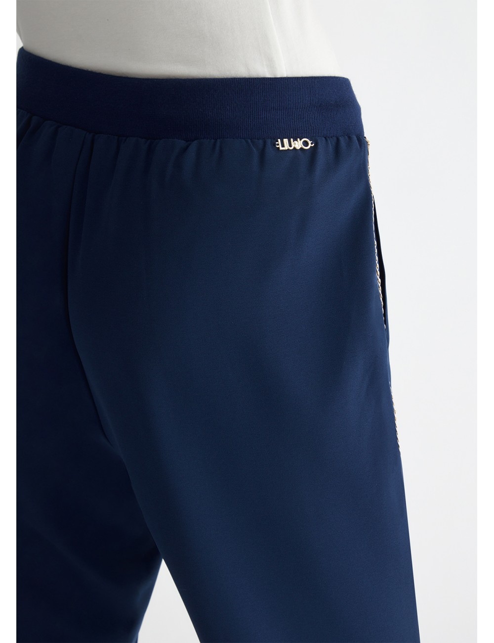 TA4088 94024 PANTALONE LIU JO DONNA CON CATENA PANTALONI WOMAN SPORTIVI IN CADY