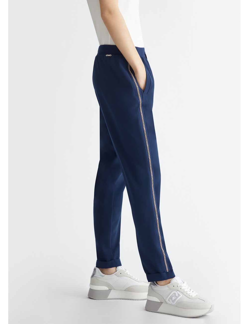 TA4088 94024 PANTALONE LIU JO DONNA CON CATENA PANTALONI WOMAN SPORTIVI IN CADY