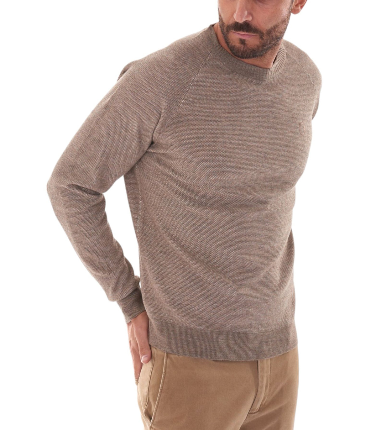 Trussardi Uomo Maglione A Girocollo Misto Lana Salt & Pepper