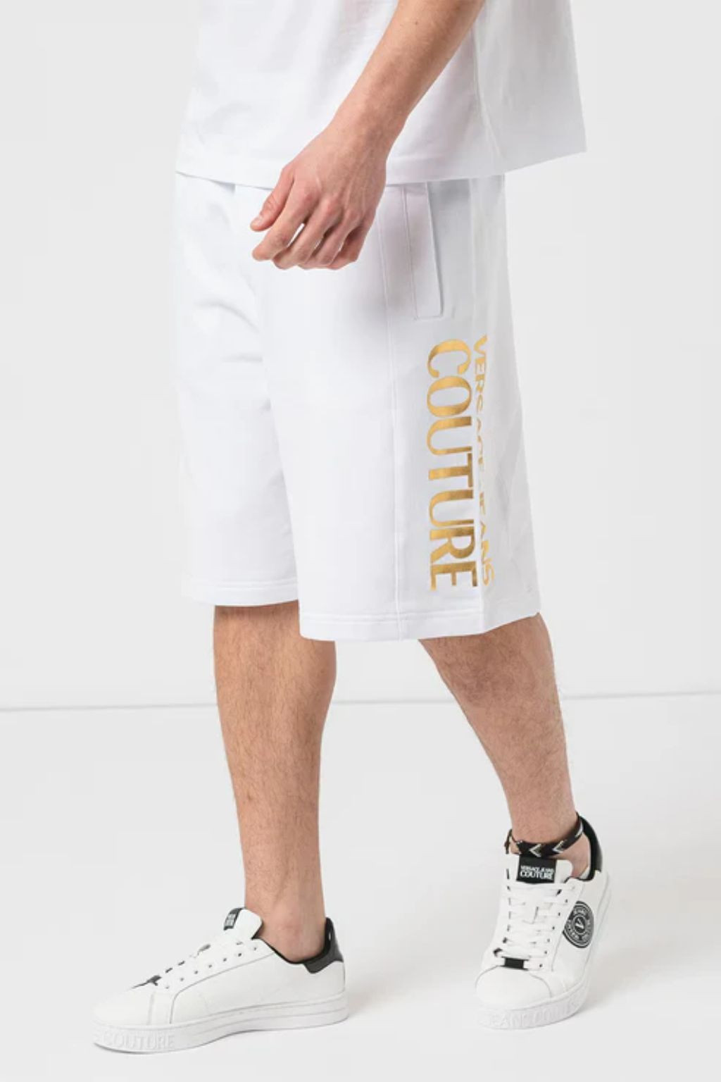 VERSACE JEANS COUTURE BERMUDA IN FELPA UOMO BIANCO CON LOGO DT00