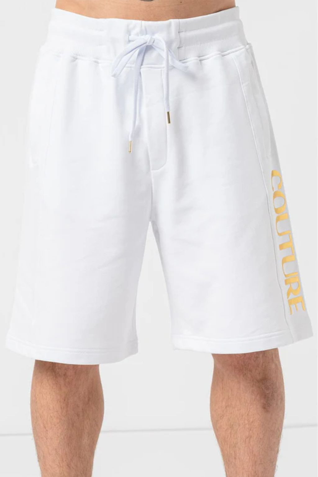 VERSACE JEANS COUTURE BERMUDA IN FELPA UOMO BIANCO CON LOGO DT00