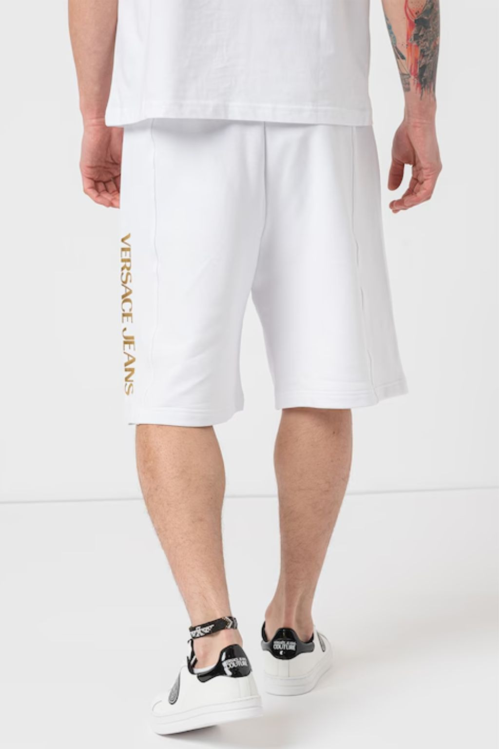 VERSACE JEANS COUTURE BERMUDA IN FELPA UOMO BIANCO CON LOGO DT00