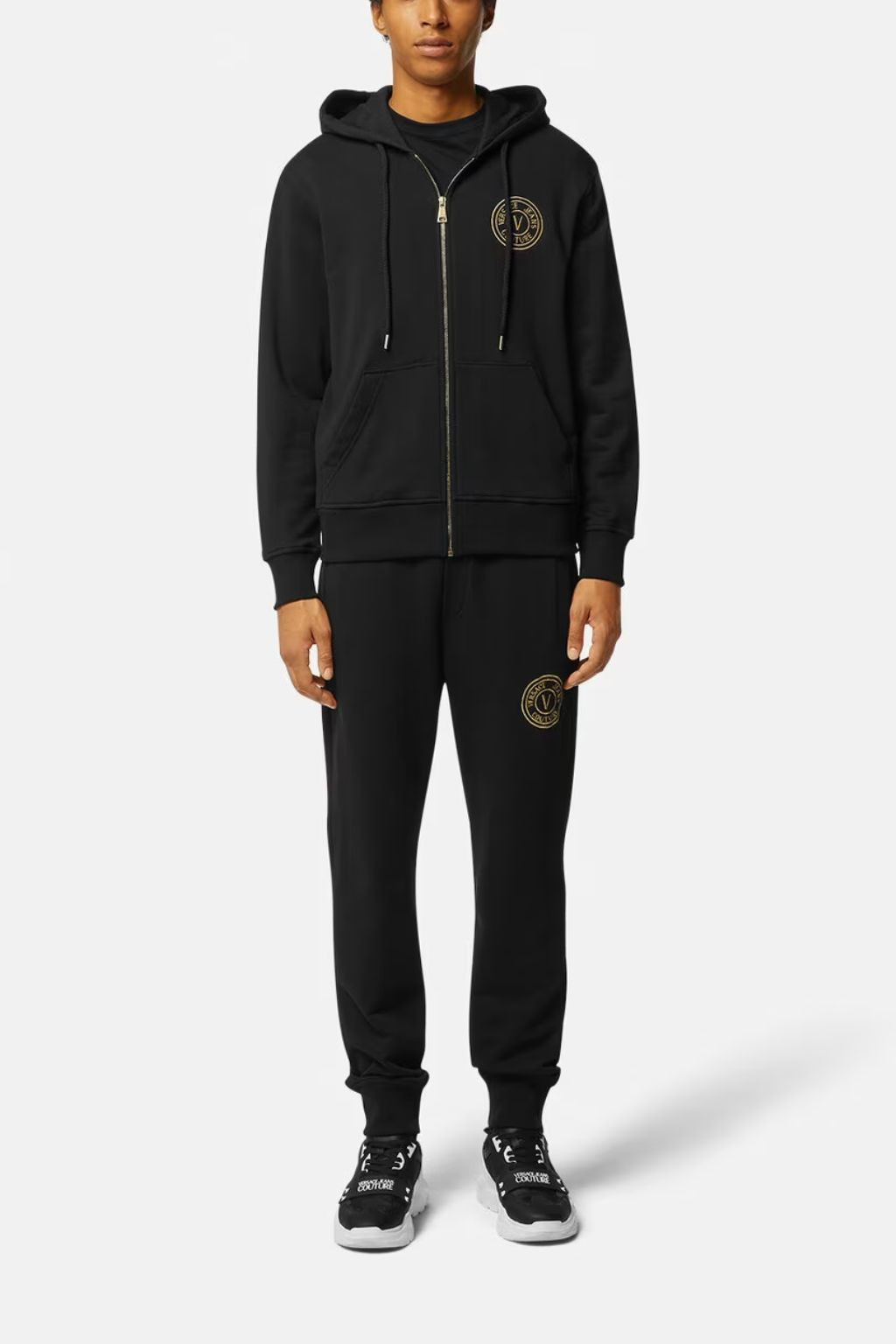 VERSACE JEANS COUTURE PANTALONE IN FELPA UOMO NERO CON LOGO AT02