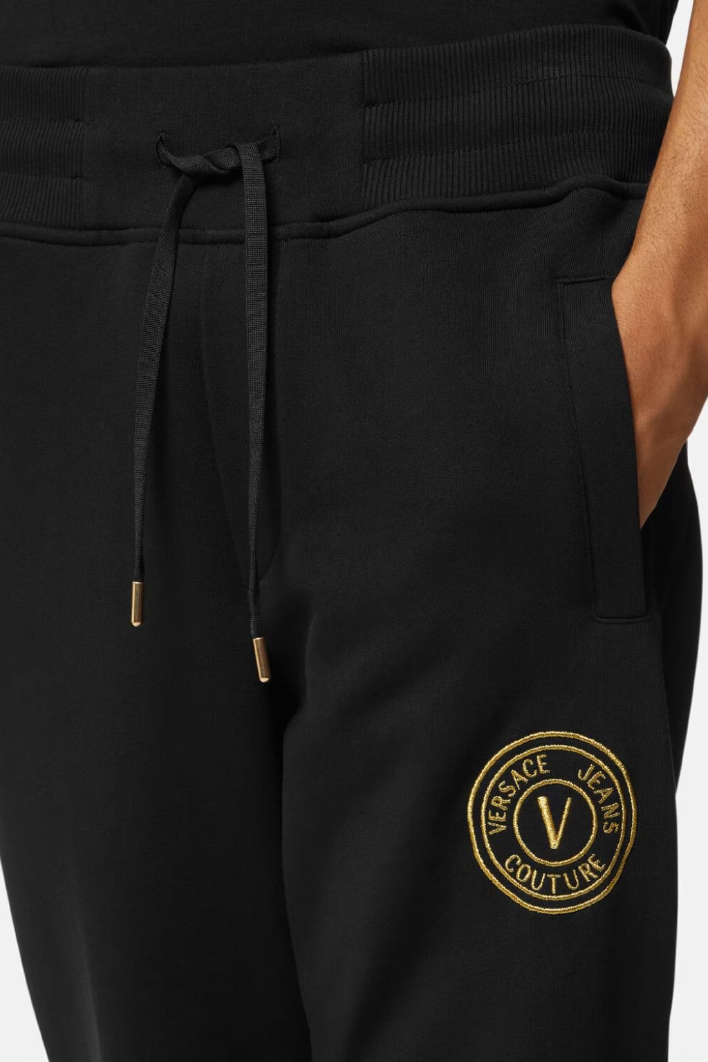 VERSACE JEANS COUTURE PANTALONE IN FELPA UOMO NERO CON LOGO AT02