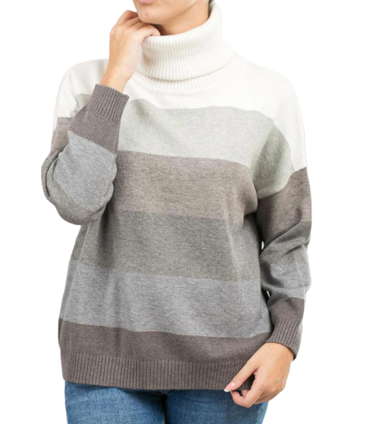 White Wise Donna Maglione Collo Alto Over Rigato Degrade
