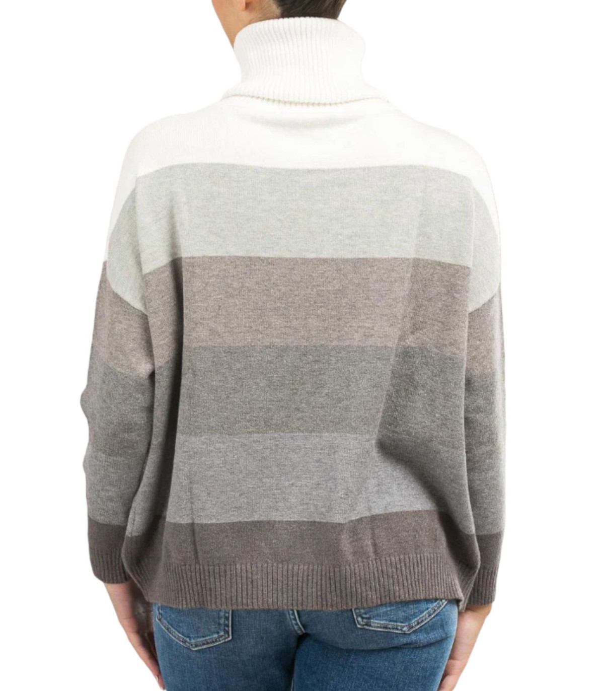 White Wise Donna Maglione Collo Alto Over Rigato Degrade