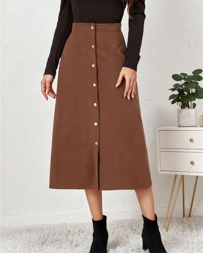 Womens Basic Flanella Gonne a coste Versatile Elastico Autunno Casual a vita alta da donna Maxi gonna nera per Wome